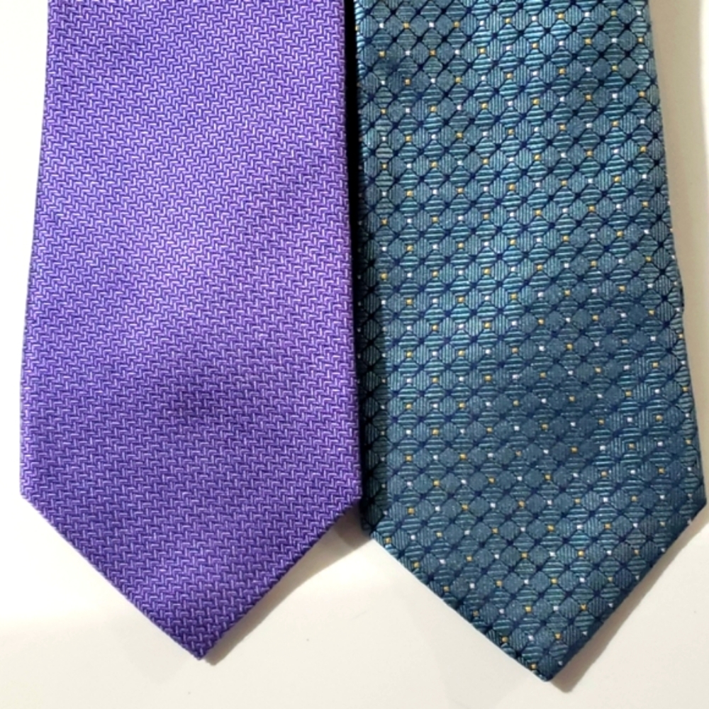 Tom James 100% Silk Purplr/Teal Tie Bundle of 2 - Picture 2 of 6